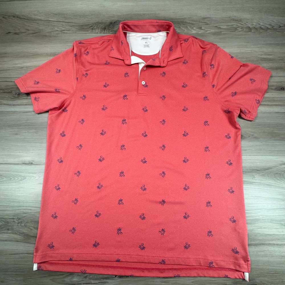 EUC Johnnie-O Men's XL "Barnsley" Octopus‎ Print Polo Shirt Conch Pink JMPO3540